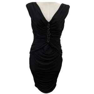 Tadashi Shoji Petite black ruched beaded dress